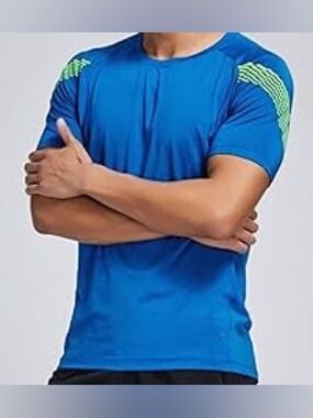 Liberty Pro Men’s Blue & Lime Green Athletic Tee t-Shirt Size Medium Dri Fit